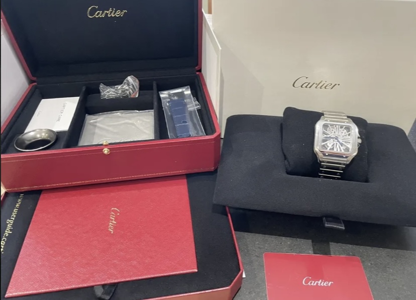 WHSA0015 CARTIER SANTOS SKELETON LARGE STAINLESS STEEL MECHANICAL